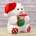 White 15 Inch Christmas Teddy Bear with cap and santa potli